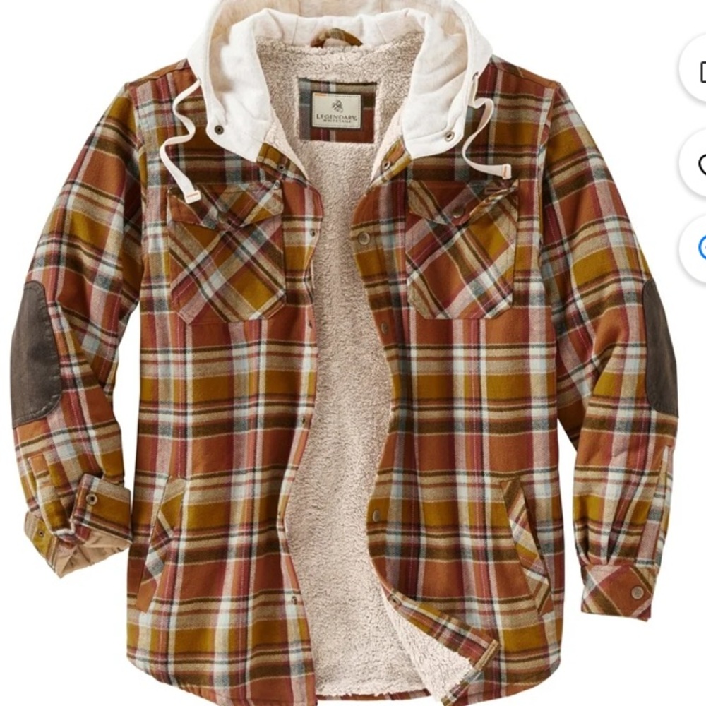 Legendary Whitetails Men's Camp Night Berber Lined Hooded Flannel Shirt Jacket